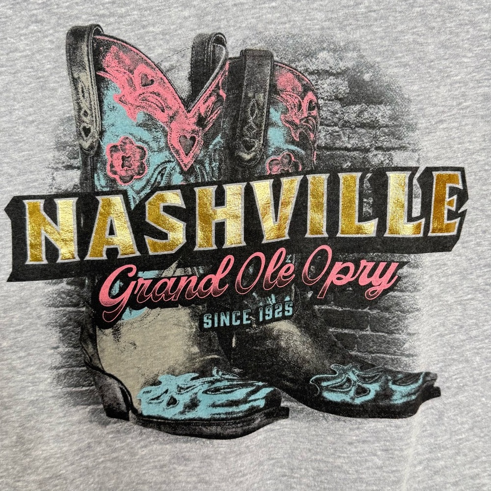 Grand Ole Opry Nashville Graphic Tee Gray Size XL Cowboy Boot Western Shirt